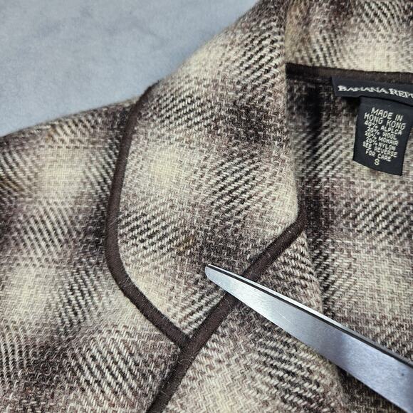 Vtg Banana Republic Shacket Womens S Oversized Alpaca Mohair Plaid Jacket Brown - Picture 7 of 16